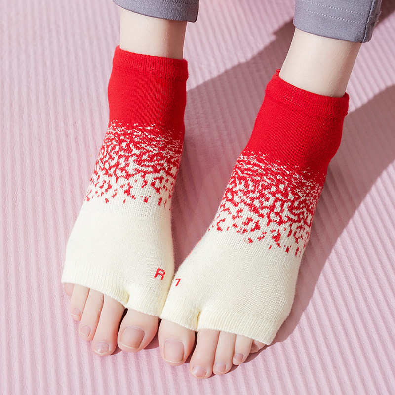 Ženske čarape za jogu i pilates s podijeljenim prstima, protuklizne, kratke otvorene prstiju, 70–80% češljana pamuk, upijanje znoja, silikon grip