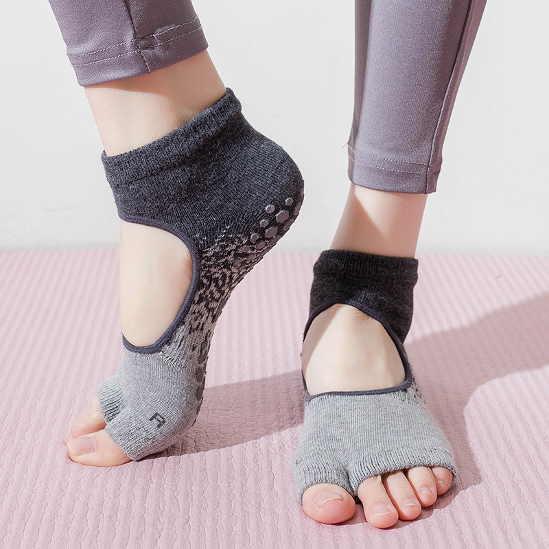 Ženske čarape za jogu i pilates s podijeljenim prstima, protuklizne, kratke otvorene prstiju, 70–80% češljana pamuk, upijanje znoja, silikon grip