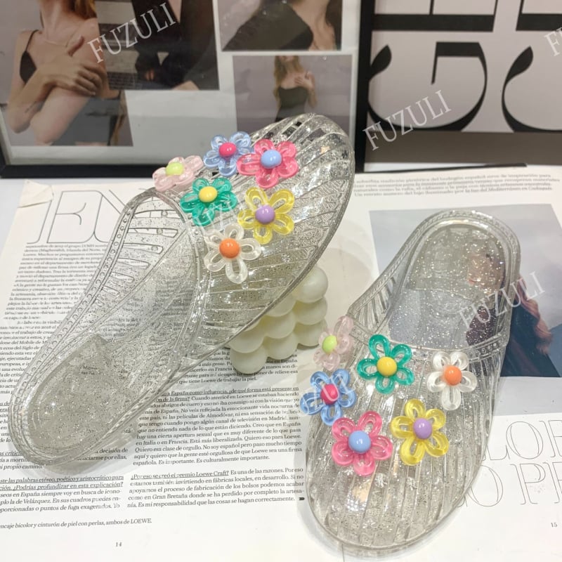 Abundance Leisure PVC szandál kristályos díszítéssel és virágokkal, felsőrész PVC, talp PVC, injektált talp