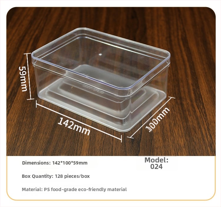 Recipient plastic transparent dreptunghiular pentru alimente cu capac, sigilabil, mai multe modele, marcă Jin Peng, logo imprimat