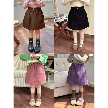 Koreai stílusú gyerekeknek készült vállszoknya, A-vonal, pamut korduroy anyagból, egyszínű, 80–90% pamut, újszülötteknek 0–1 év, tavasz 2025