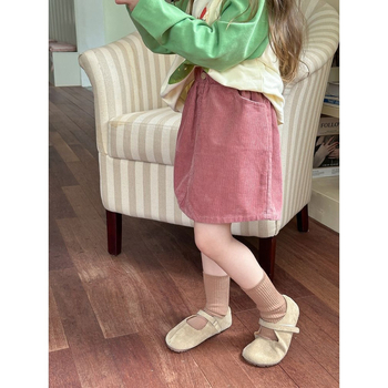 Koreai stílusú gyerekeknek készült vállszoknya, A-vonal, pamut korduroy anyagból, egyszínű, 80–90% pamut, újszülötteknek 0–1 év, tavasz 2025