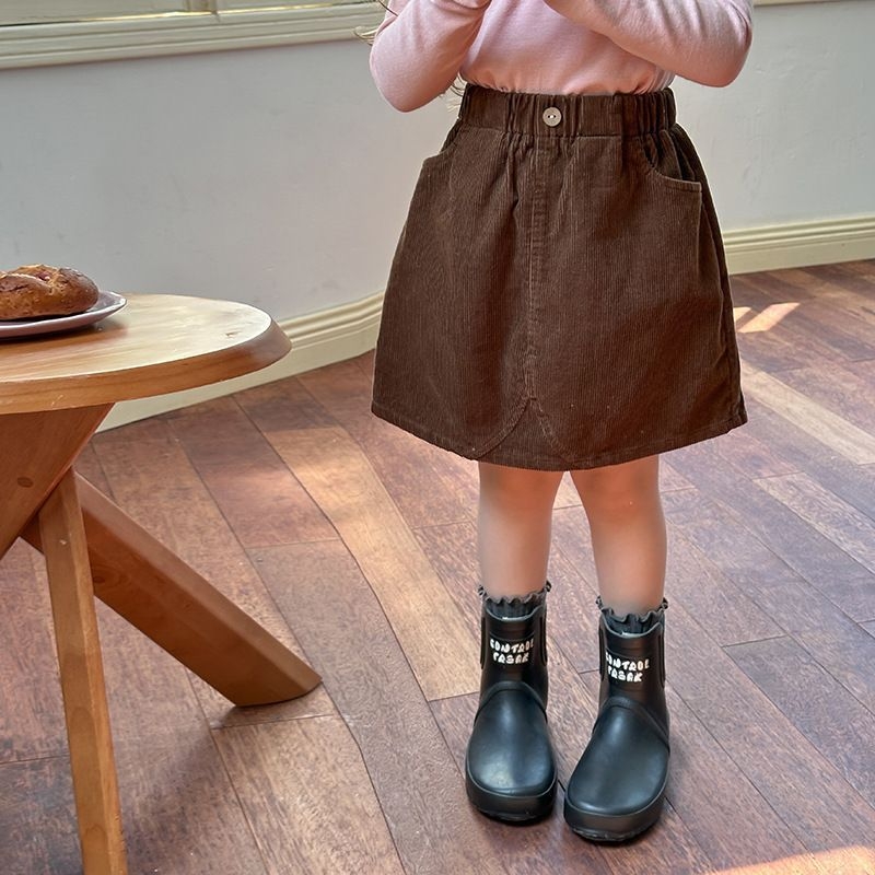 Koreai stílusú gyerekeknek készült vállszoknya, A-vonal, pamut korduroy anyagból, egyszínű, 80–90% pamut, újszülötteknek 0–1 év, tavasz 2025