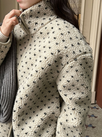 Jakna od ovčje vune s točkastim uzorkom, stojeći ovratnik, zatvarač, retro stil