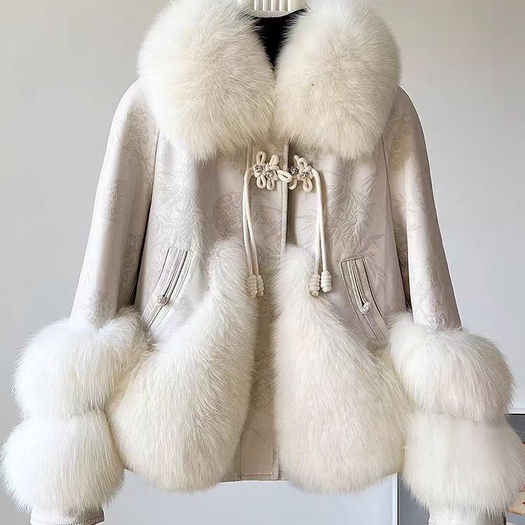 Palton de blană de vulpe, fără mâneci, lungime ultra-scurtă, guler polo, țesătură chenille cu elastan