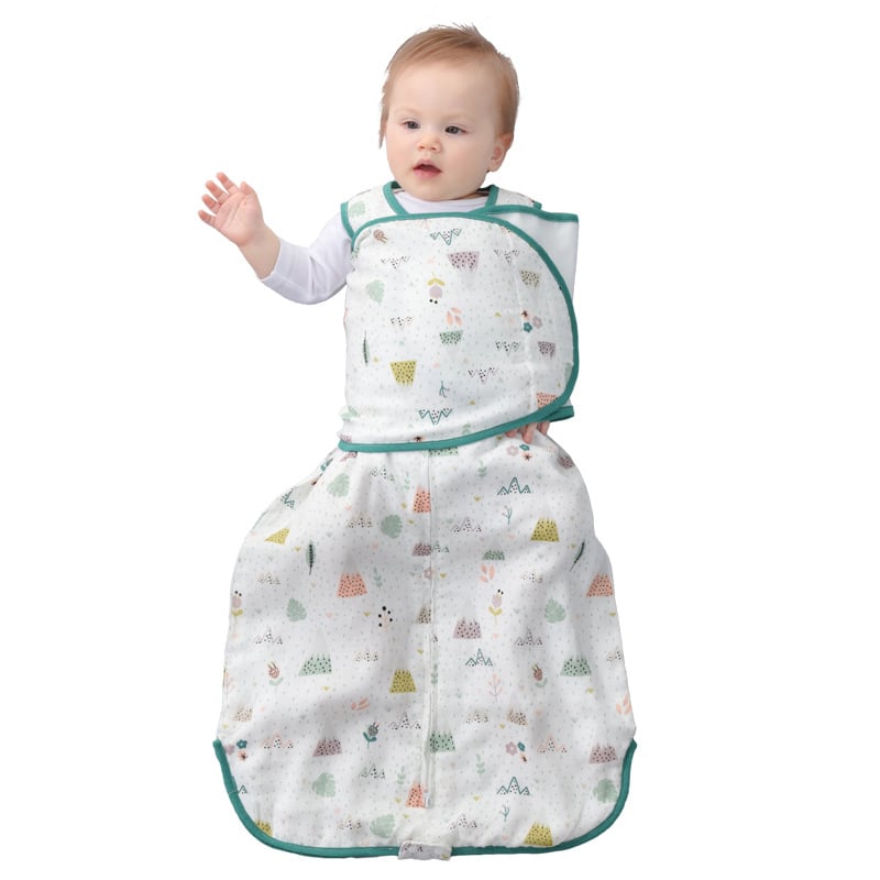 Sac de dormit pentru nou-născuți, înfășurare din bambus-pamuk, stil vestă, toate anotimpurile, model desen animat, fermoar nylon, lavabil; țesătură și căptușeală: 70% fibră regenerată de celuloză, 30% bumbac.