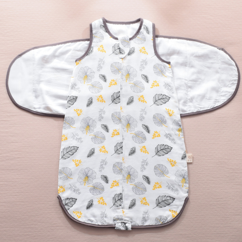 Sac de dormit pentru nou-născuți, înfășurare din bambus-pamuk, stil vestă, toate anotimpurile, model desen animat, fermoar nylon, lavabil; țesătură și căptușeală: 70% fibră regenerată de celuloză, 30% bumbac.