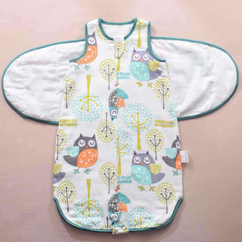 Sac de dormit pentru nou-născuți, înfășurare din bambus-pamuk, stil vestă, toate anotimpurile, model desen animat, fermoar nylon, lavabil; țesătură și căptușeală: 70% fibră regenerată de celuloză, 30% bumbac.