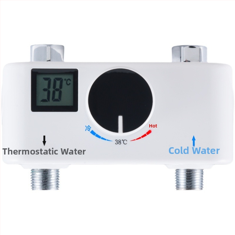 Robinet termostatic electric pentru apă caldă, amestec cald–rece, setare 38°C, corp electroplacat cu un singur robinet