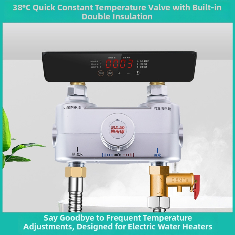 Robinet termostatic electric pentru apă caldă, amestec cald–rece, setare 38°C, corp electroplacat cu un singur robinet