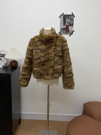 Ženski kratki kaput od krzna kunića, elegantan gradski stil, dugi rukavi