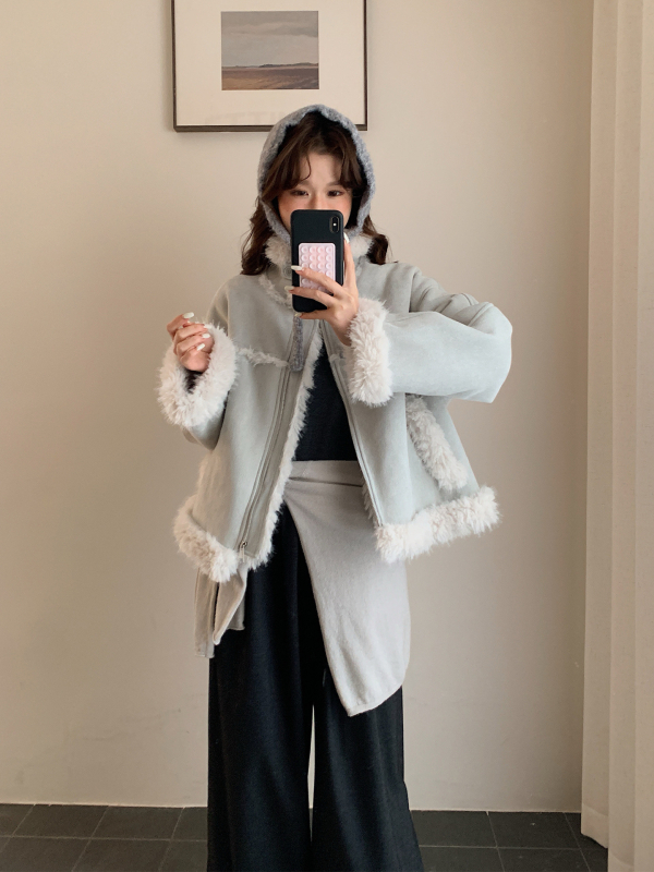 Ženska jakna od umjetnog velura s integriranim plišem, korejski stil, debela zimska, standardna duljina, zip, poliester