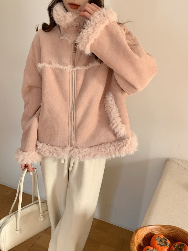 Ženska jakna od umjetnog velura s integriranim plišem, korejski stil, debela zimska, standardna duljina, zip, poliester