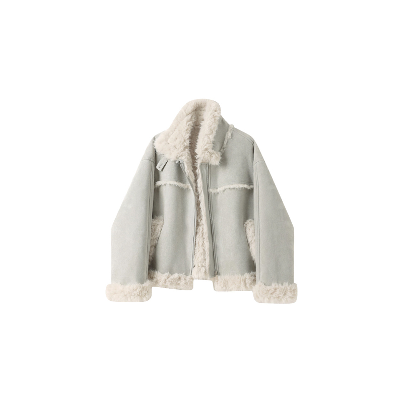 Ženska jakna od umjetnog velura s integriranim plišem, korejski stil, debela zimska, standardna duljina, zip, poliester