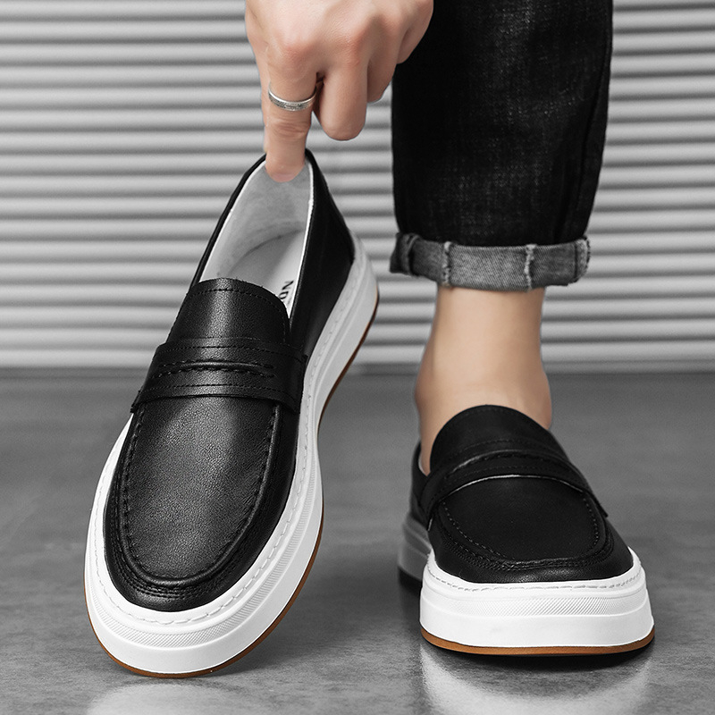 Muške mokasice od prave kože, slip-on, okrugli nos, niski gornji dio, gumeni potplat