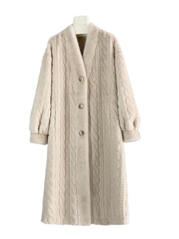 Dugi kaput od umjetne norke, produženi kroj, V izrez, raglan rukavi, gradski stil, za žene