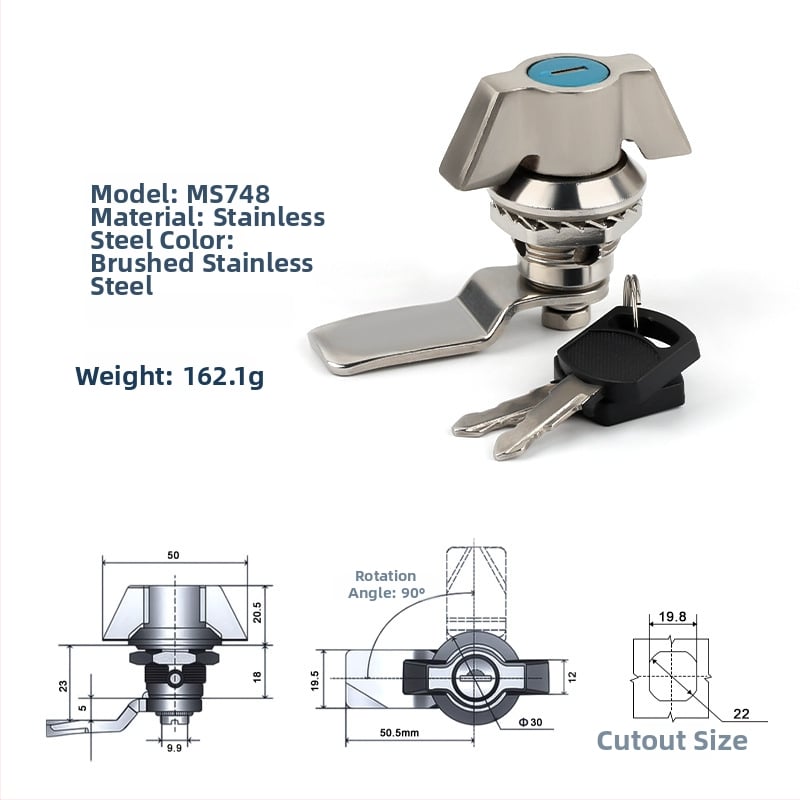 Mortise cilindar brave MS748-3, cink legura, tip core lock, za šasiju i ormariće, moderan minimalistički dizajn
