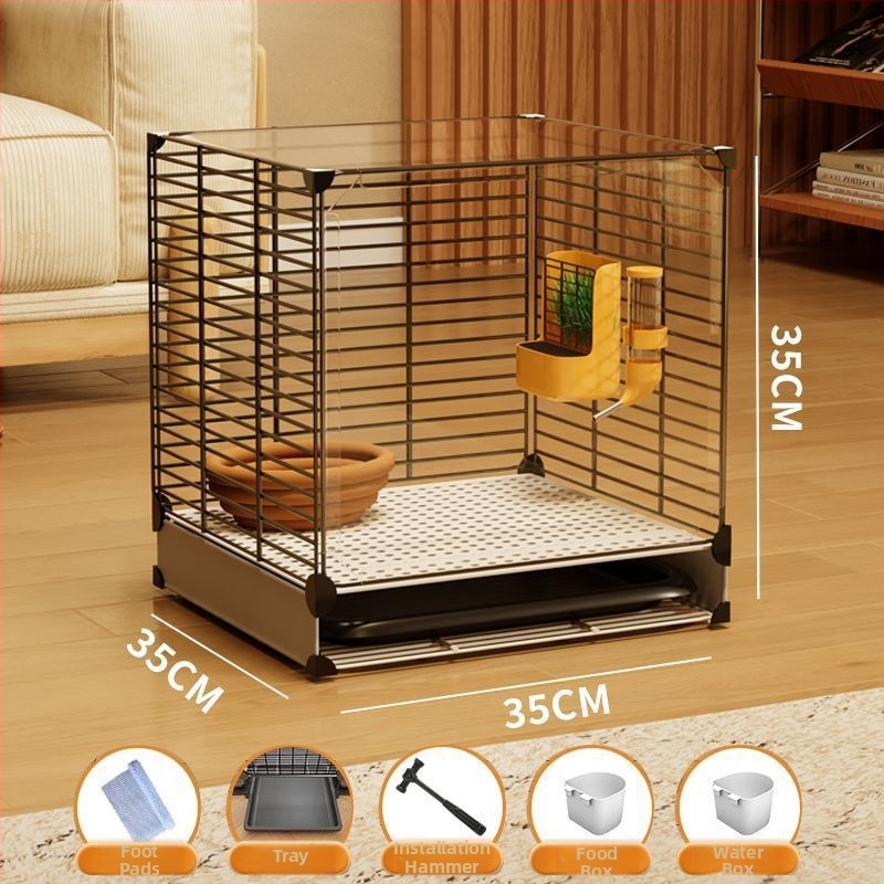 Ξύλινο κλουβί για κουνέλια, εσωτερική διαφανής βίλα και αυτόματο καθαρισμό περιττωμάτων