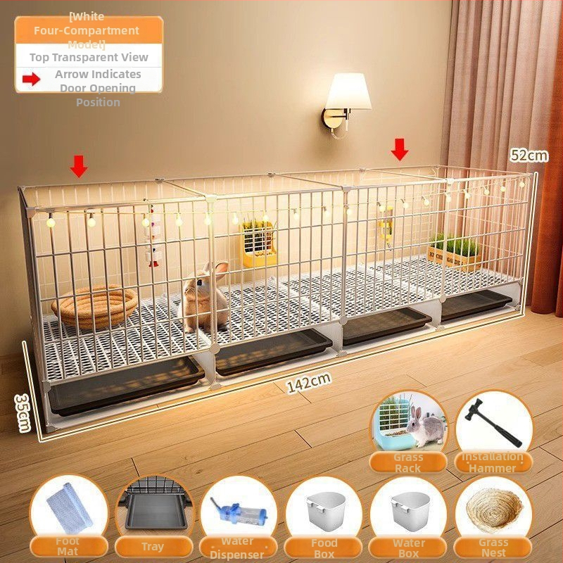 Ξύλινο κλουβί για κουνέλια, εσωτερική διαφανής βίλα και αυτόματο καθαρισμό περιττωμάτων