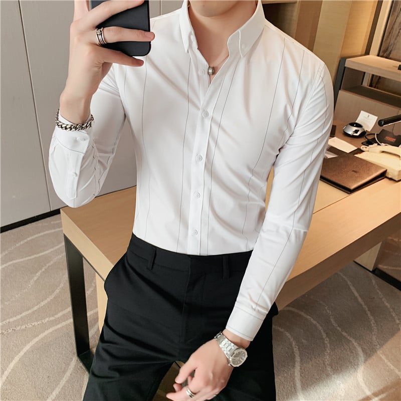 Prugasta košulja s dugim rukavima, uski kroj, bez glačanja, pamuk–poliesterska smjesa