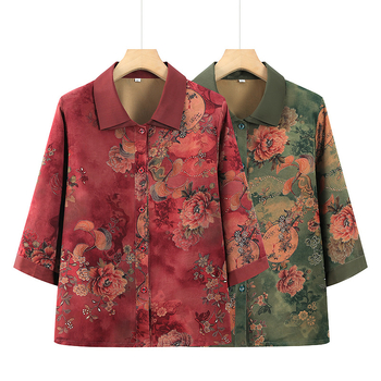 Poliészter női blúz 3/4-ás ujjakkal, kínai stílusú művészi vintage mintával, nyár 2025