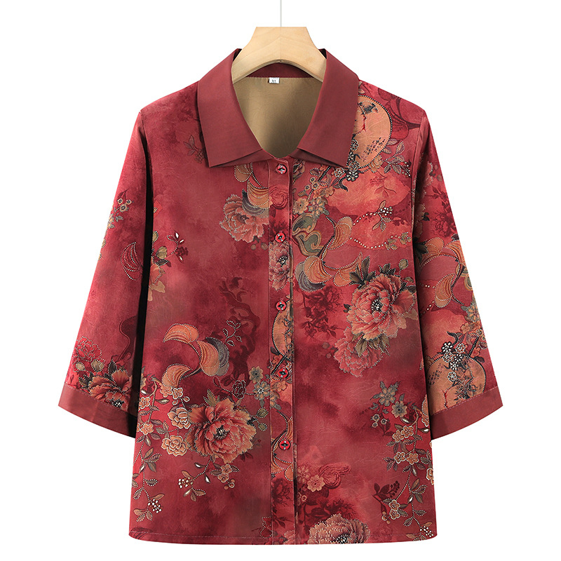 Poliészter női blúz 3/4-ás ujjakkal, kínai stílusú művészi vintage mintával, nyár 2025