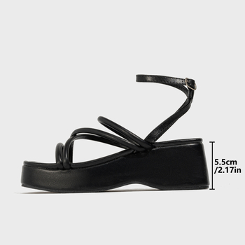 Rimske sandale s četvrtastim vrhom, vezicama, platformom, gumom — japanski stil, model 615-8