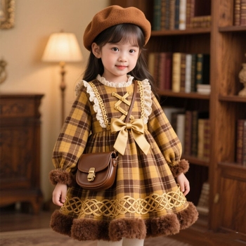 Lolita рокля за момичета, 80–90% зайче козина, Зимна А‑линейна рокля с презрамки