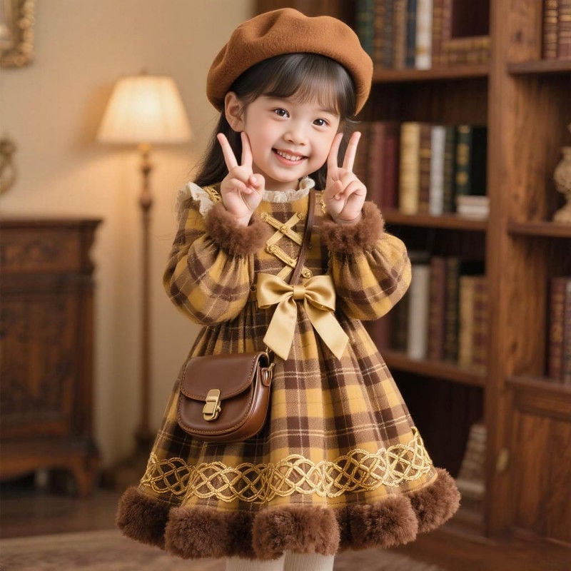 Lolita рокля за момичета, 80–90% зайче козина, Зимна А‑линейна рокля с презрамки