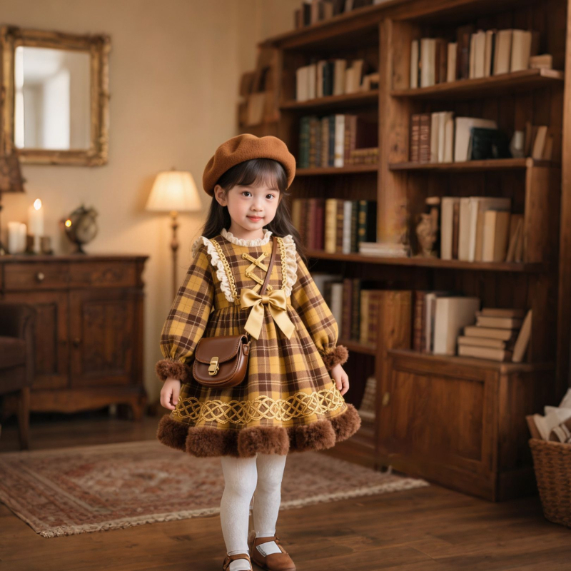 Lolita рокля за момичета, 80–90% зайче козина, Зимна А‑линейна рокля с презрамки