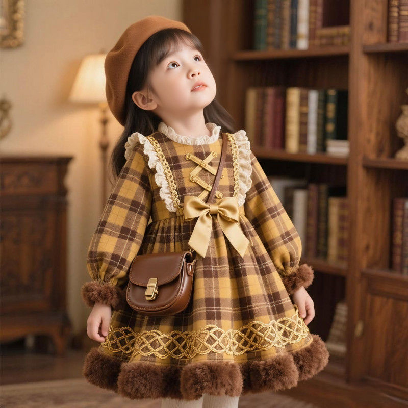 Lolita рокля за момичета, 80–90% зайче козина, Зимна А‑линейна рокля с презрамки