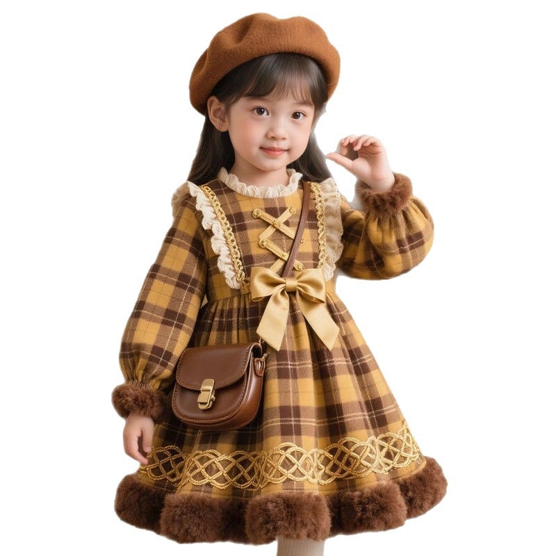 Lolita рокля за момичета, 80–90% зайче козина, Зимна А‑линейна рокля с презрамки