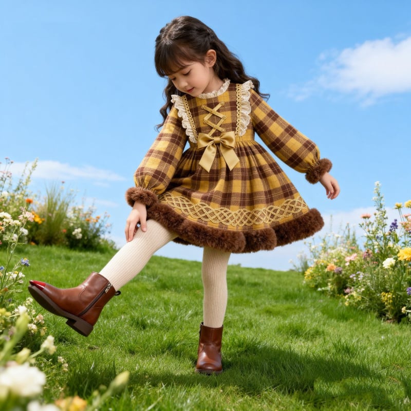 Lolita рокля за момичета, 80–90% зайче козина, Зимна А‑линейна рокля с презрамки