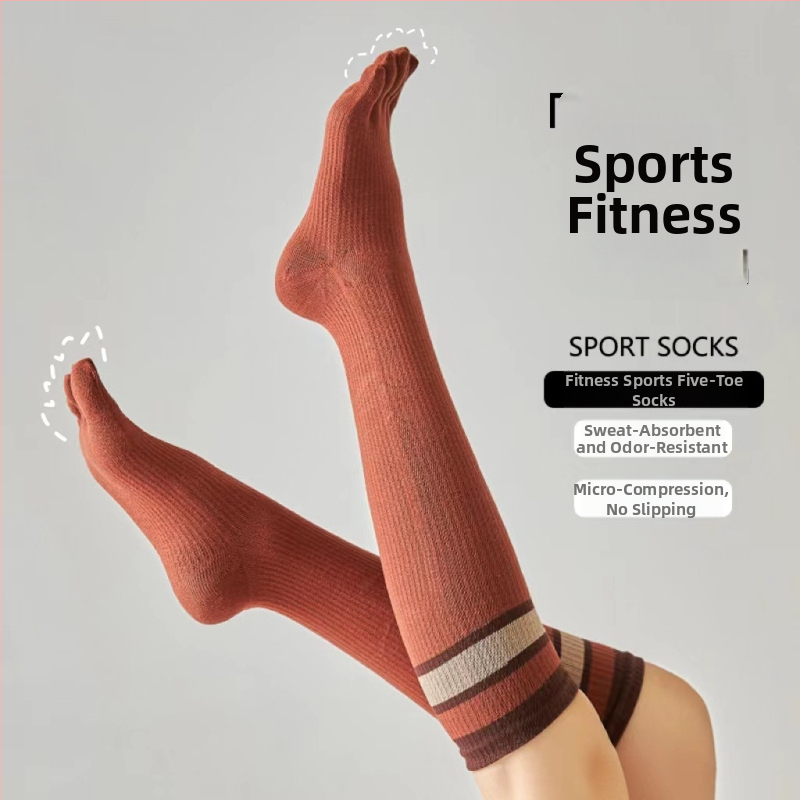 Ženske čarape s pet prstiju od pamuka, visoke do potkoljenice, jednobojne, jesen-zima, udobne za fitness