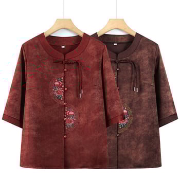 3/4-ujjú felső, poliészter szálas anyag (>95%), kínai stílus, hímzés