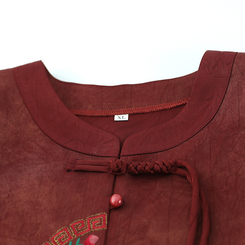 3/4-ujjú felső, poliészter szálas anyag (>95%), kínai stílus, hímzés