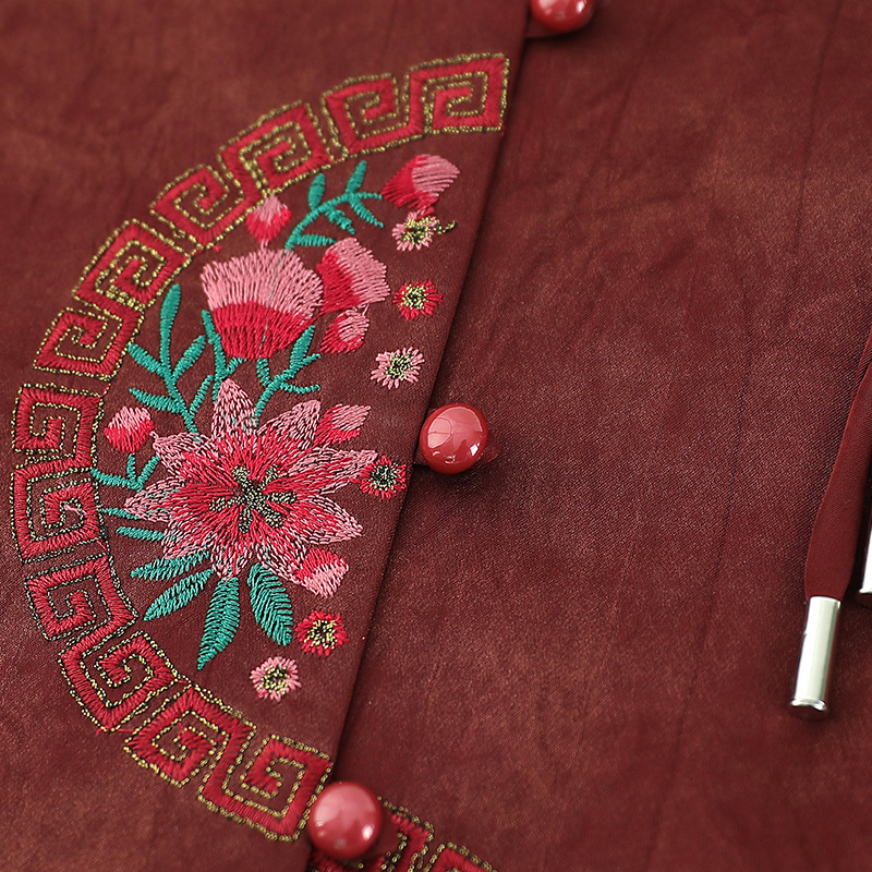 3/4-ujjú felső, poliészter szálas anyag (>95%), kínai stílus, hímzés