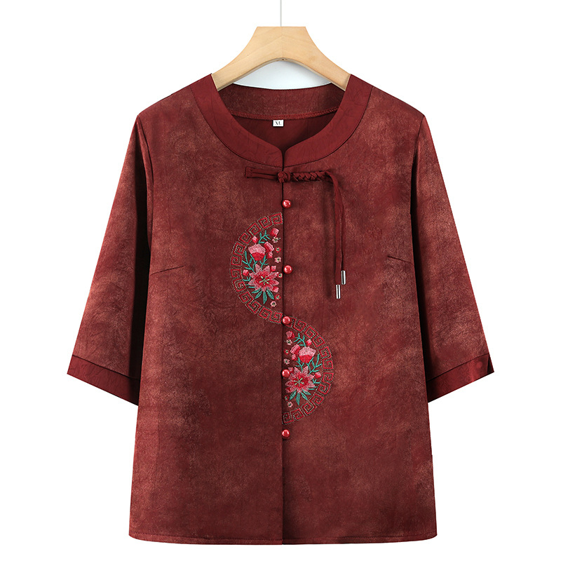 3/4-ujjú felső, poliészter szálas anyag (>95%), kínai stílus, hímzés