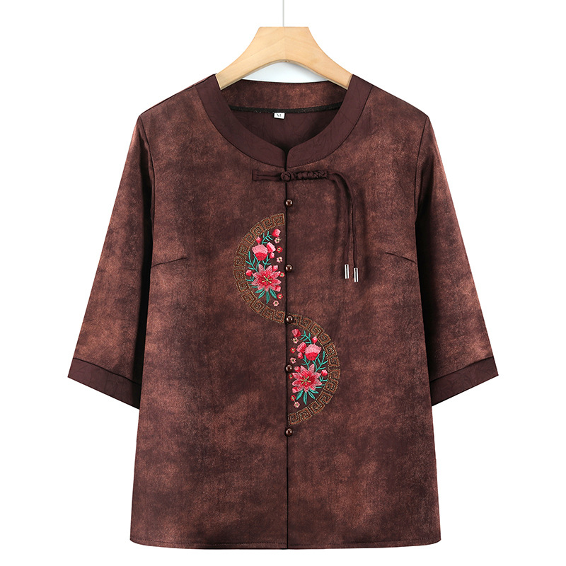 3/4-ujjú felső, poliészter szálas anyag (>95%), kínai stílus, hímzés