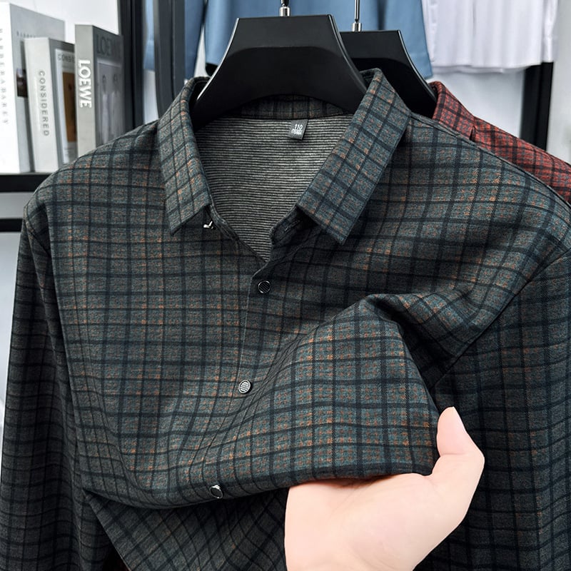 Muška karirana košulja-cardigan s dugim rukavima, jesenski poslovni stil
