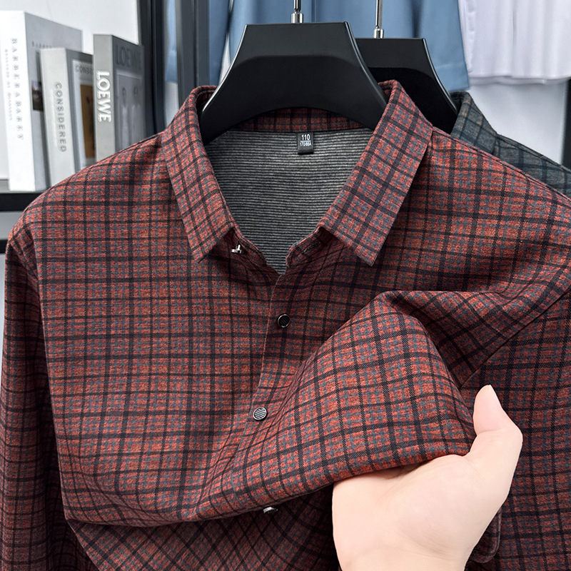 Muška karirana košulja-cardigan s dugim rukavima, jesenski poslovni stil