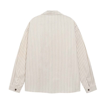 Cămașă cu broderie, model cu dungi și design inspirat de cravată, guler rever, mâneci lungi