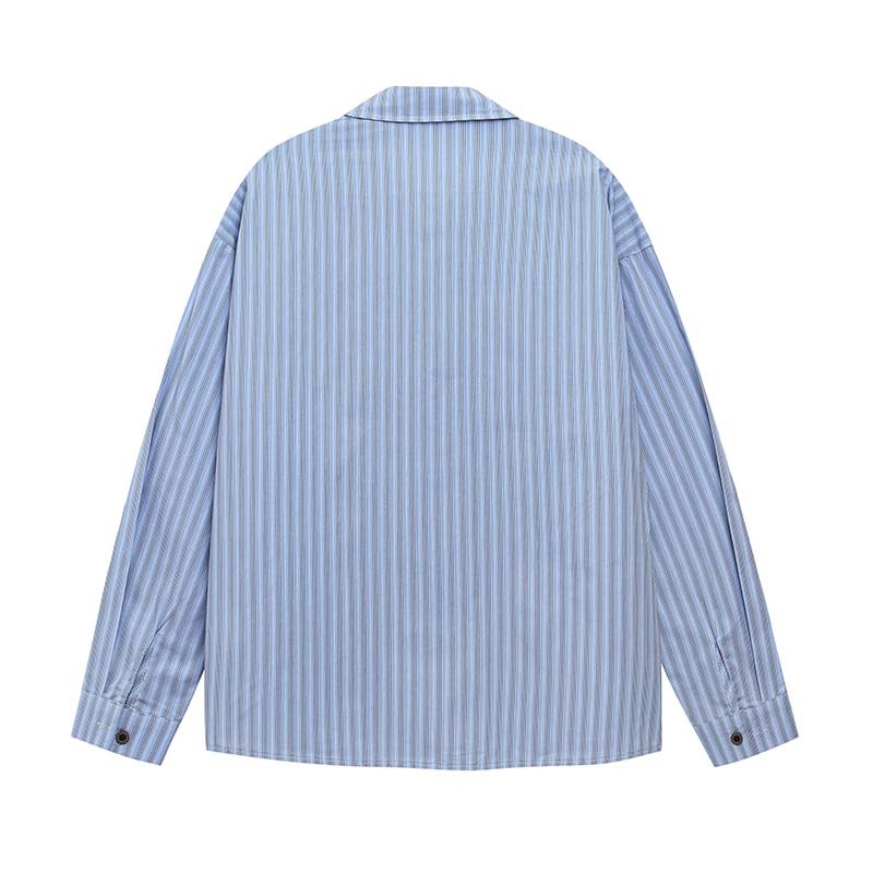 Cămașă cu broderie, model cu dungi și design inspirat de cravată, guler rever, mâneci lungi