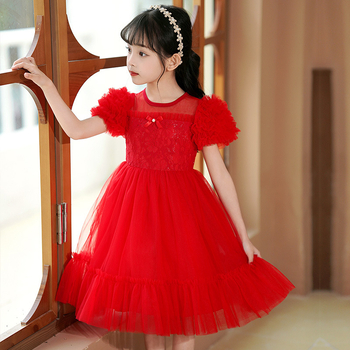 Φόρεμα κοριτσίστικο Πριγκίπισσα με δαντέλα: κύριο ύφασμα πολυεστέρας, φόδρα 85% βαμβάκι, φουσκωτά μανίκια, για 3–8 ετών