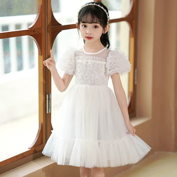 Φόρεμα κοριτσίστικο Πριγκίπισσα με δαντέλα: κύριο ύφασμα πολυεστέρας, φόδρα 85% βαμβάκι, φουσκωτά μανίκια, για 3–8 ετών