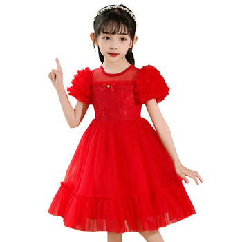 Φόρεμα κοριτσίστικο Πριγκίπισσα με δαντέλα: κύριο ύφασμα πολυεστέρας, φόδρα 85% βαμβάκι, φουσκωτά μανίκια, για 3–8 ετών