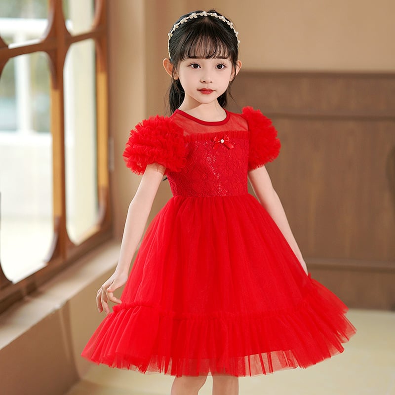 Φόρεμα κοριτσίστικο Πριγκίπισσα με δαντέλα: κύριο ύφασμα πολυεστέρας, φόδρα 85% βαμβάκι, φουσκωτά μανίκια, για 3–8 ετών