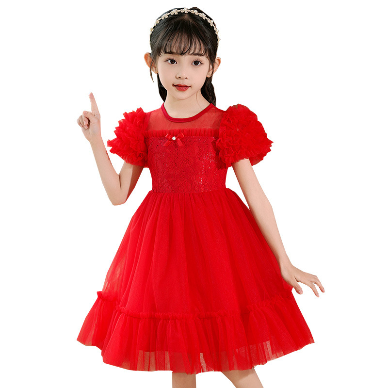 Φόρεμα κοριτσίστικο Πριγκίπισσα με δαντέλα: κύριο ύφασμα πολυεστέρας, φόδρα 85% βαμβάκι, φουσκωτά μανίκια, για 3–8 ετών