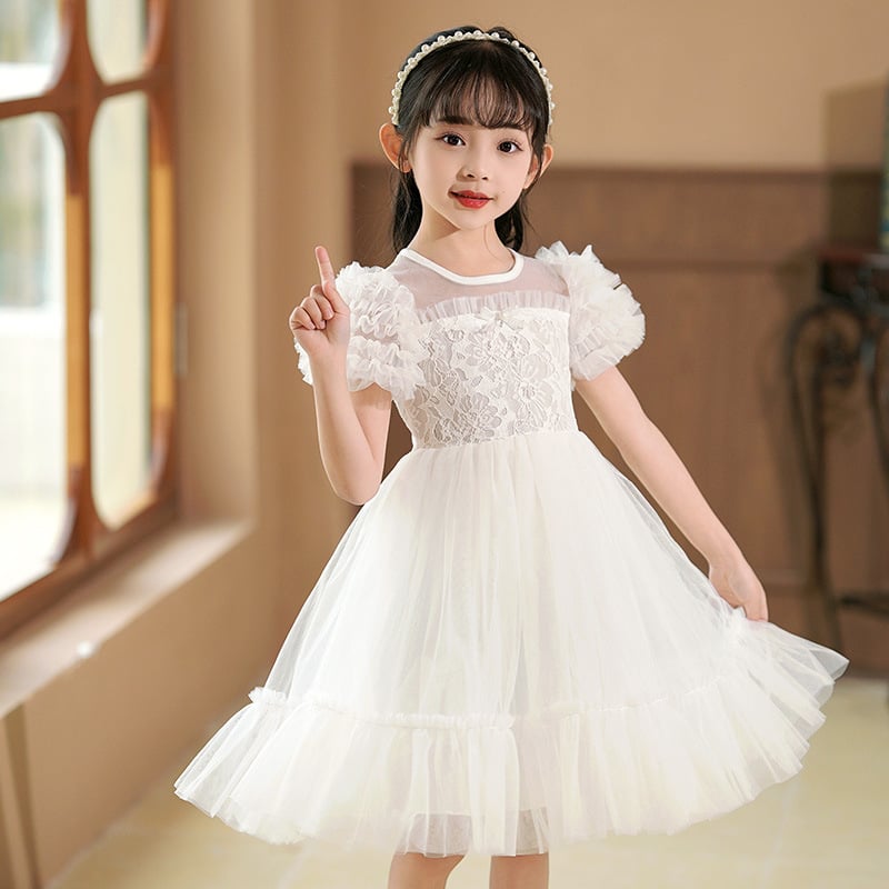 Φόρεμα κοριτσίστικο Πριγκίπισσα με δαντέλα: κύριο ύφασμα πολυεστέρας, φόδρα 85% βαμβάκι, φουσκωτά μανίκια, για 3–8 ετών