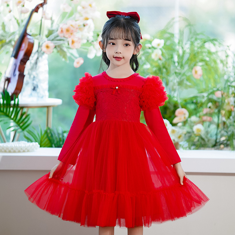 Φόρεμα κοριτσίστικο Πριγκίπισσα με δαντέλα: κύριο ύφασμα πολυεστέρας, φόδρα 85% βαμβάκι, φουσκωτά μανίκια, για 3–8 ετών